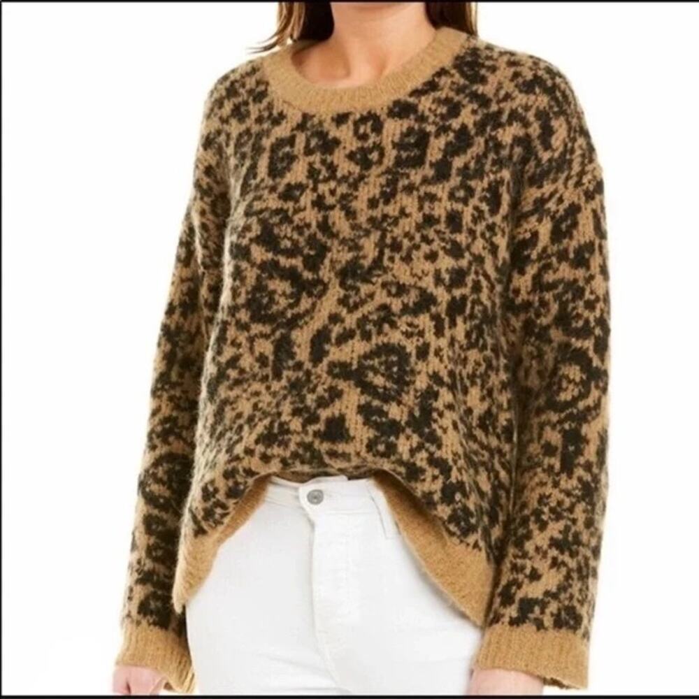 Madewell Women's Alpaca and Wool Blend Knit Leopard Print Tick Sweater Tan M